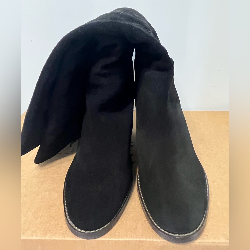 CREVO ATTY Black Suede Knee High Pull On Heeled Boots 9.5 - Picture 4 of 16
